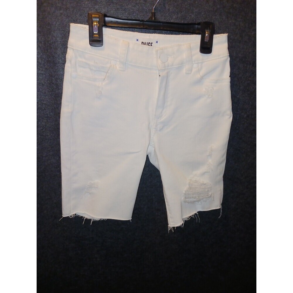 Paige Cutoff White Bermuda Shorts Women Sz 23 Stretch Distressed Raw Hem NWOT